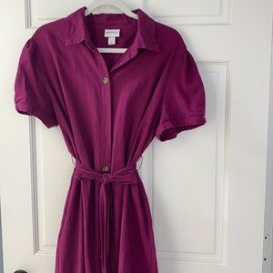 Eggplant button down shirt dress.